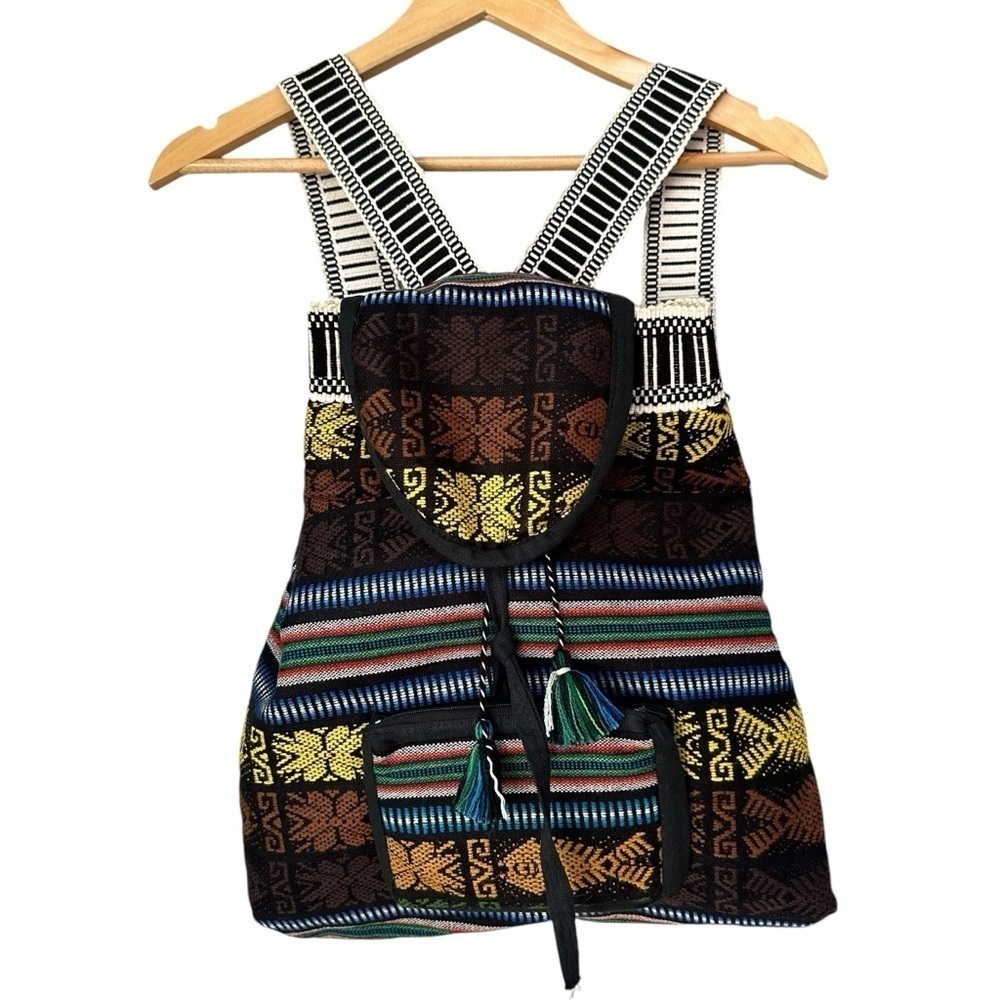 Boho Hand-Woven 100% Wool Blanket Flap Backpack, Made in Ecuador